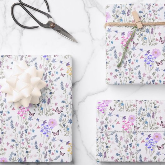Wildblume und Schmetterlinge Blumengarten Geschenkpapier Set
