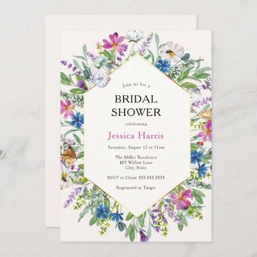 Wildblume und Schmetterlinge Brautparty Einladung (Vorne/Hinten)