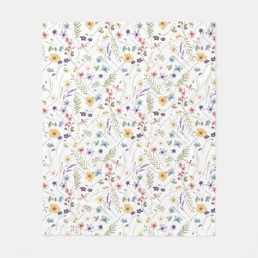 Wildblume und Schmetterlingsmuster Fleecedecke (Vorderseite)