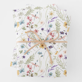 Wildblume und Schmetterlingsmuster Geschenkpapier Set
