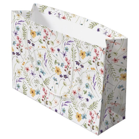 Wildblume und Schmetterlingsmuster Große Geschenktüte (Rückseite Schrägansicht)