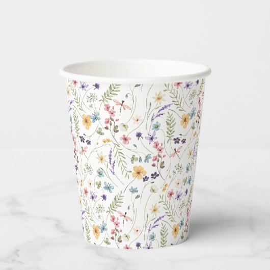 Wildblume und Schmetterlingsmuster Pappbecher (Rückseite)