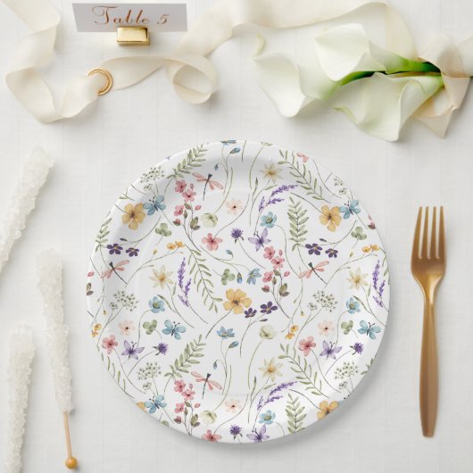 Wildblume und Schmetterlingsmuster Pappteller (Hochzeit)