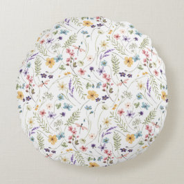 Wildblume und Schmetterlingsmuster Rundes Kissen