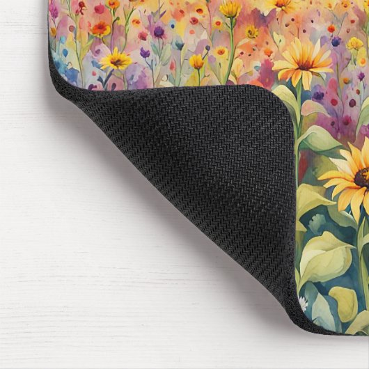 Wildblume- und Sonnenblumenfeld Mousepad (Ecke)