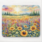 Wildblume- und Sonnenblumenfeld Mousepad (Vorne)