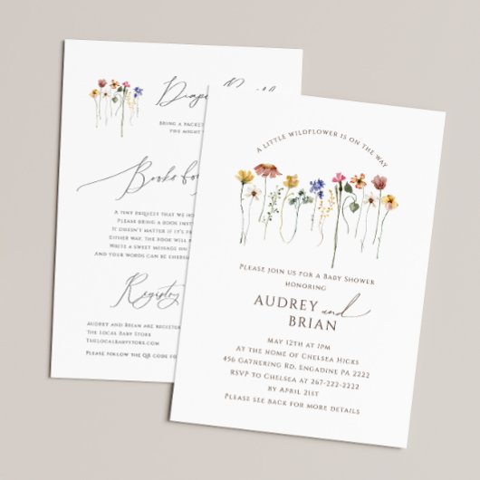 Wildblume unterwegs | Alle in einer Babydusche Einladung