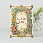 Wildblume Viktorianische Verzierte Grenzhochzeit Save The Date (Stehend Vorderseite)