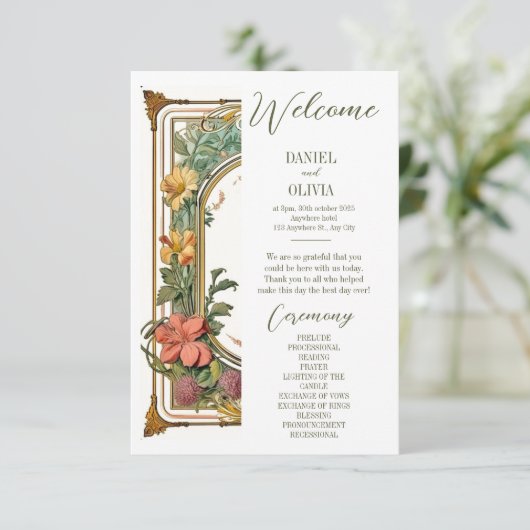 Wildblume Viktorianische Verzierte Hochzeitsprogra (Stehend Vorderseite)