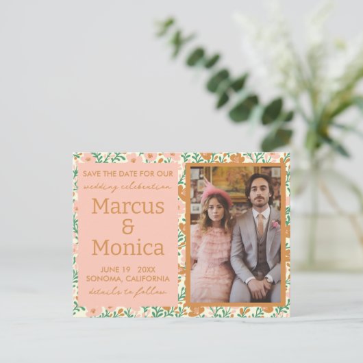 Wildblume Vines Custom Foto Save the Date Postkarte (Stehend Vorderseite)