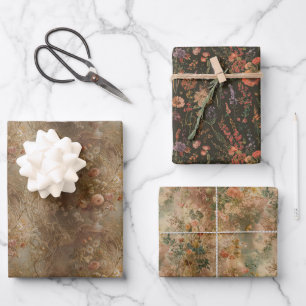 Wildblume Vintag, altes Geschenkpapier floral Set