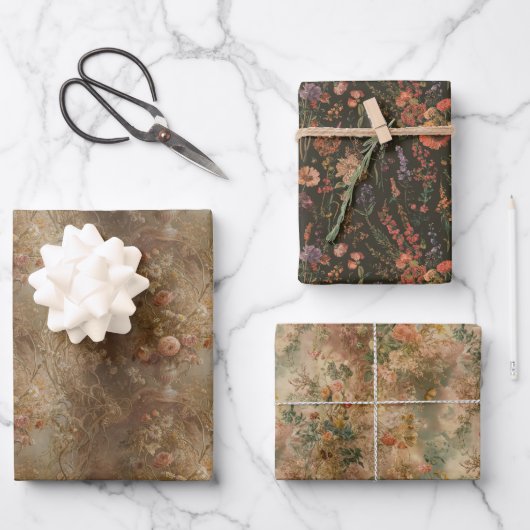 Wildblume Vintag, altes Geschenkpapier floral Set (Vorderseite)