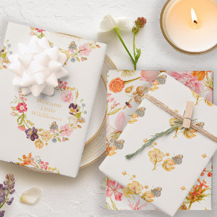 Wildblume Vintag Botanische Babydusche Geschenkpapier Set