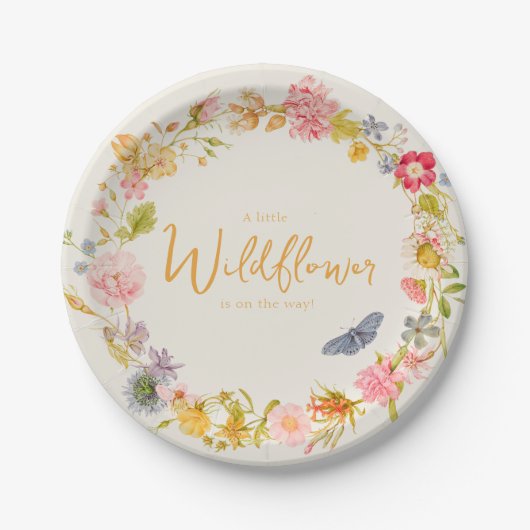 Wildblume Vintag Botanische Babydusche Pappteller (Vorderseite)