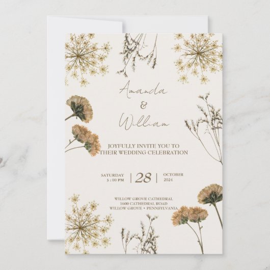 Wildblume Vintag Retro elegante Hochzeit Einladung (Vorderseite)