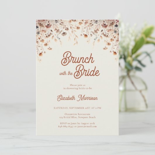 Wildblume Vintag Terracotta Brause Dusche Einladung (Stehend Vorderseite)