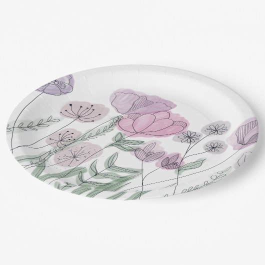 Wildblume von Aquarellen Pappteller (Schrägansicht)