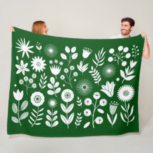 Wildblume von Grün und Weiß Fleecedecke