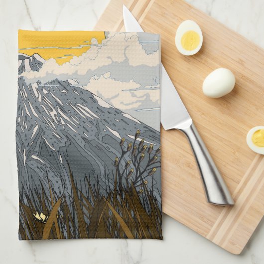 Wildblume Vulkanberg Geschirrtuch (Viertel Falte)