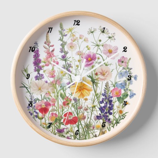 Wildblume Wall Clock, Blume Wall Clock Uhr (Vorderseite)