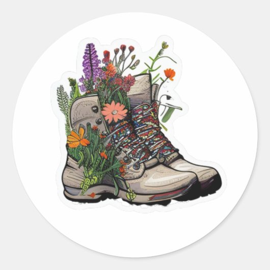 Wildblume Wanderboot: Natur mit Freiheit erkunden Runder Aufkleber (Vorderseite)