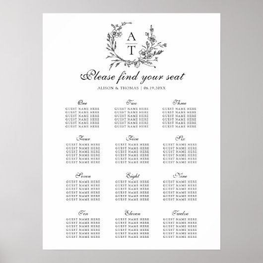 Wildblume Wappen Hochzeitsdiagramm Poster (Vorne)