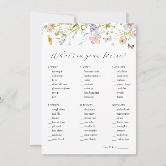 Wildblume Was ist in Ihrer Purse Bridal Game Card? Einladung (Vorderseite)