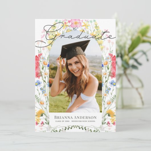 Wildblume Wasserfarbe Abschluss Foto Einladung (Stehend Vorderseite)