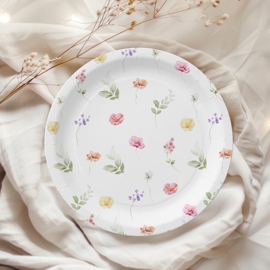 Wildblume Wasserfarbe Babydusche Pappteller