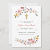 Wildblume Wasserfarbe Blumenreath Taufe Einladung (Vorderseite)