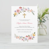 Wildblume Wasserfarbe Blumenreath Taufe Einladung (Stehend Vorderseite)