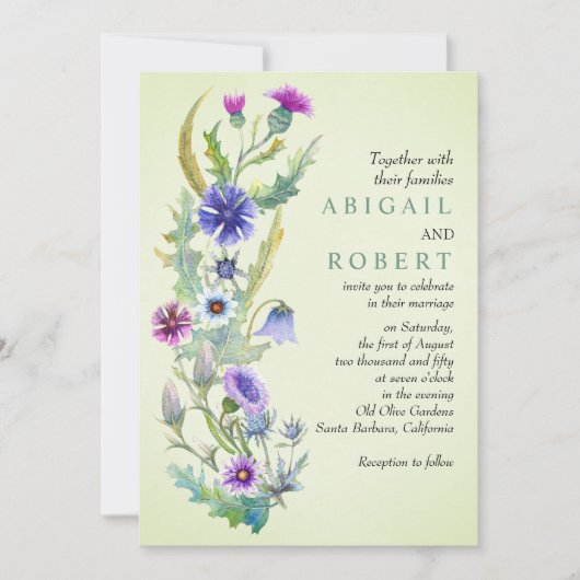 Wildblume Wasserfarbe Blütengrün Hochzeit Einladung (Vorderseite)