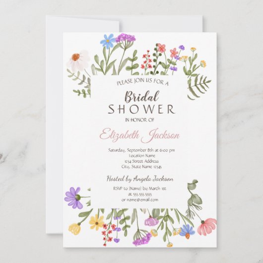 Wildblume Wasserfarbe Brautparty Einladung (Vorderseite)