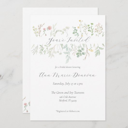 Wildblume Wasserfarbe - Einladung an der Grenze (Vorne/Hinten)