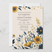 Wildblume Wasserfarbe Elegante Hochzeit von Beige  Einladung (Vorderseite)