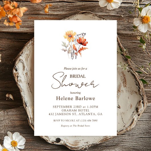 Wildblume Wasserfarbe Elegantes Brautparty Fall Einladung