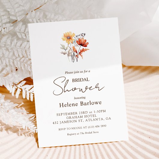 Wildblume Wasserfarbe Elegantes Brautparty Fall Einladung