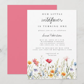 Wildblume Wasserfarbe erste Geburtstagsparty Einladung