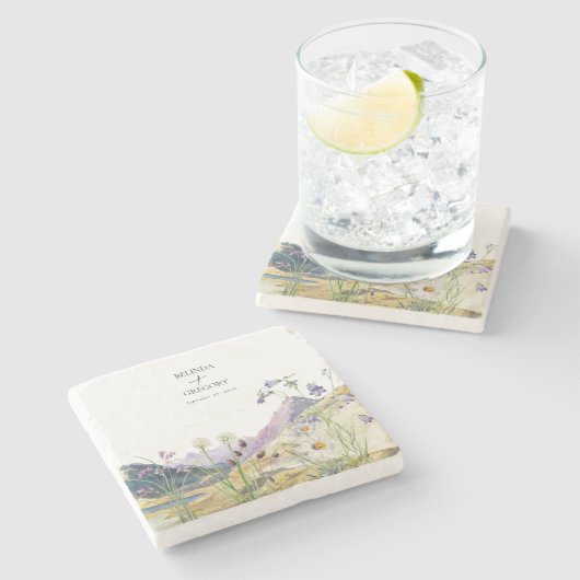 Wildblume Wasserfarbe Gastgeschenk Hochzeit Steinuntersetzer (Seitenansicht)
