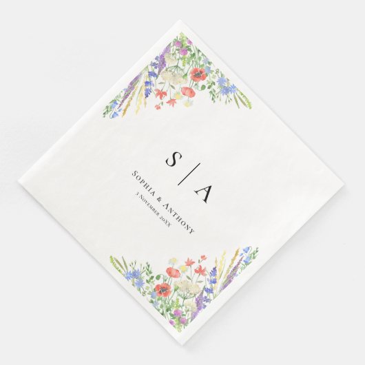 Wildblume Wasserfarbe Hochzeit Napkins Serviette (Ecke)