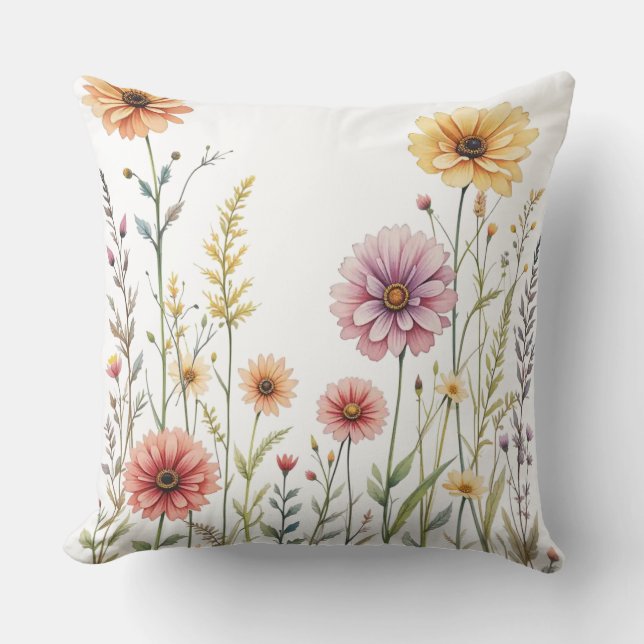 Wildblume Wasserfarbe Kissen (Vorderseite)