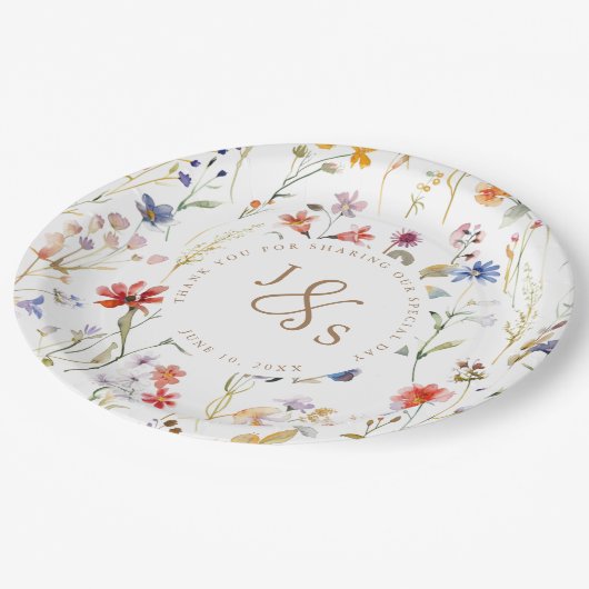 Wildblume Wasserfarbe Pappteller (Schrägansicht)