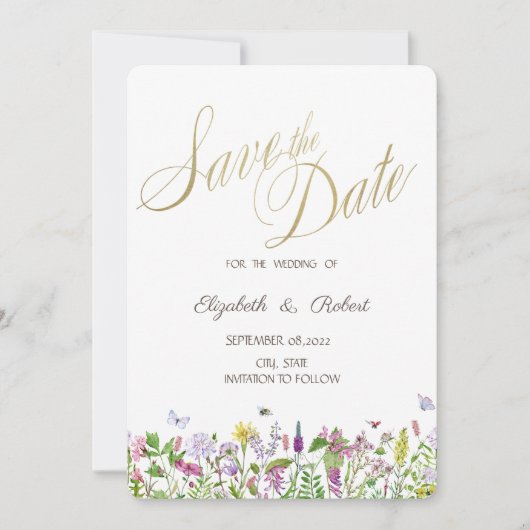 Wildblume Wasserfarbe Schmetterlinge Save The Date (Vorderseite)