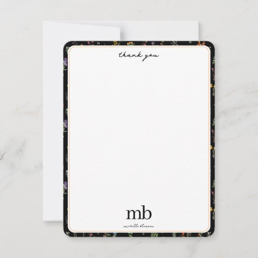 Wildblume Wasserfarbe Schwarzer Botanischer Flor Dankeskarte (Vorderseite)