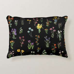 Wildblume Wasserfarbe Schwarzer Botanischer Flor Dekokissen