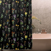 Wildblume Wasserfarbe Schwarzer Botanischer Flor Duschvorhang