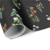 Wildblume Wasserfarbe Schwarzer Botanischer Flor Geschenkpapier (Rolleneckpunkt)