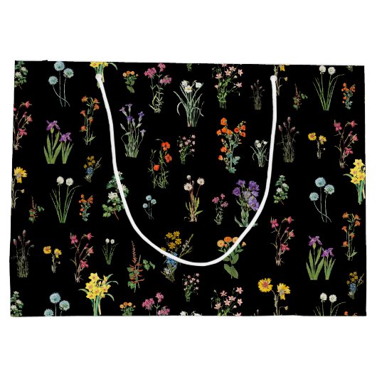 Wildblume Wasserfarbe Schwarzer Botanischer Flor Große Geschenktüte (Rückseite)