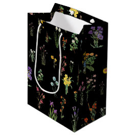 Wildblume Wasserfarbe Schwarzer Botanischer Flor Mittlere Geschenktüte
