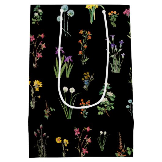Wildblume Wasserfarbe Schwarzer Botanischer Flor Mittlere Geschenktüte (Rückseite)